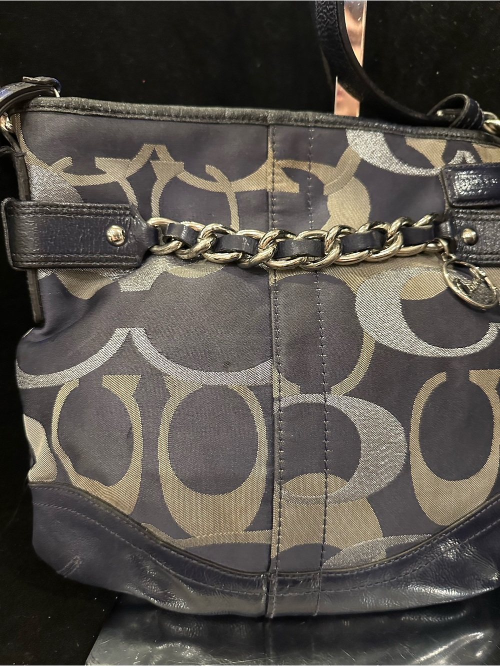 Coach Moto Optic Black and Silver Signature Crossbody with Chain Detail - Picture 2 of 11